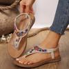 Sandals Women's New Retro Casual Roman Flat Bottom Non-slip Fashion Beaded Famous Style Large Size Flip-flops Beach Shoes