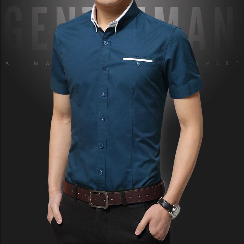 Men's Summer Big Size Business Shirt Turn-down Collar Short Sleeves