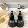 Platform Mary Jane Small Leather Shoes Women's 2024 Spring and Autumn New British Style Shoes Round Head Velcro French Single Shoes