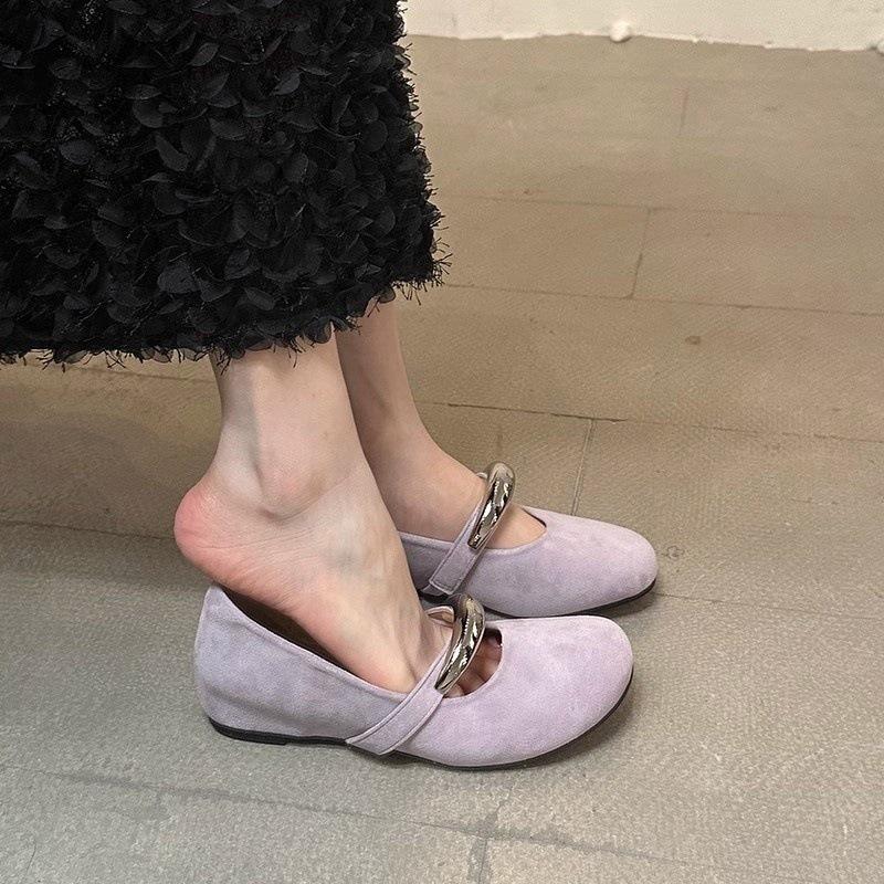 Inner Height Increase Mary Jane Shoes 2025 New Niche Design Metal Round Head Flat Shoes Evening Single Shoes