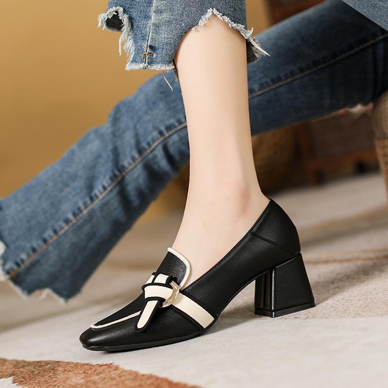 Весна 2024 года, новые туфли для женщин, туфли-лодочки из натуральной кожи, повседневные туфли на высоком каблуке, элегантные женские туфли для вечеринок