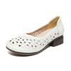 Summer Vintage Women Pumps Comfortable Genuine Leather Hollow High Heel Shoes Women Round Toe Casual Mid Heel Mom Shoes Female