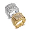 Luxury Hip Hop Finger Ring for Men Titanium Steel Vacuum Plated Full Diamond Jewellery Gold Punk Rapper Ring for Male