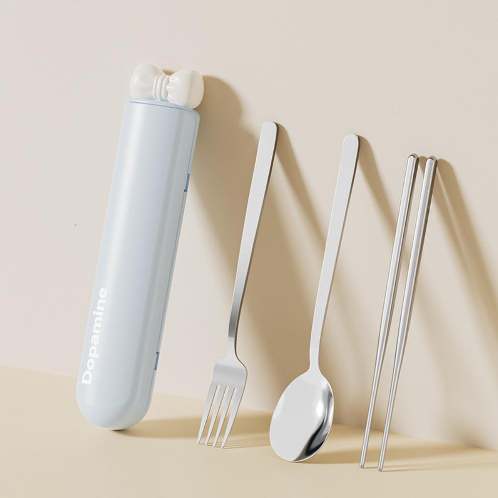 Built-in Silent Slot Student Flatware Set Magnetic Design Fork Spoon Chopsticks Set  Camping