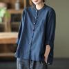 Spring Retro Cotton and Linen Shirt Ladies Literary Loose Lapel Long-sleeved Shirt All-match Top