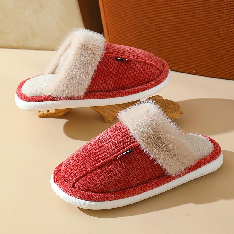 Fashion Cotton Slippers for Women 2025 New Autumn and Winter Indoor Home Warm Non Slip Silent Plush Couple Slippers for Pantuflas Mujer