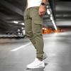 Men Winter Sweatpants Drawstring Waist Fleece-Lined Jogger Pants with Multiple Pockets Solid Color Thick Cargo Pants for Work Street Wear
