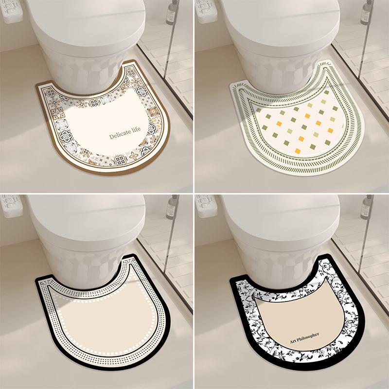 Simple Bath Mat  Bathroom Absorbent Floor Mats  U-shaped Toilet Foot Pad Non-Slip Floor Door Mat Bathtub Side Carpet Shower Rug