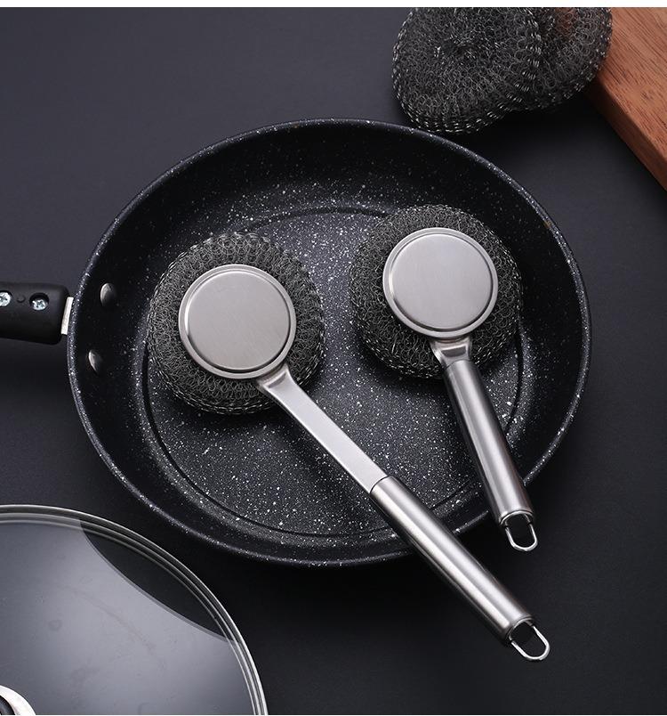 Stainless Steel Long Handle/Short Handle Cast Iron Pan Scrubbers Brush Household Stove Kitchen Specific Steel Wire Ball Cleaning Brush