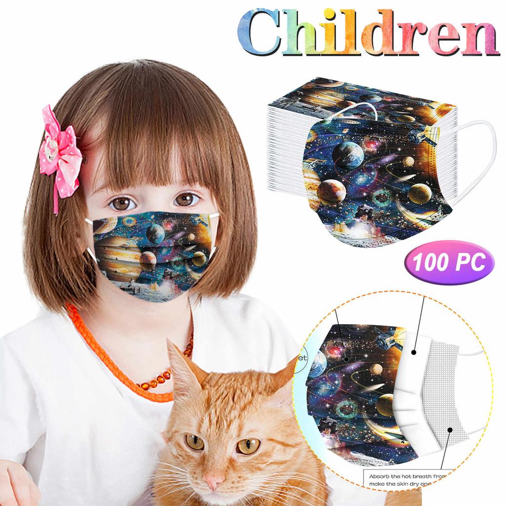 100PCS Children's Three-Layer Protective Dust-Proof Print Disposable Mask