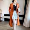 HOT New Women Orange Trench Coat Leather Genuine Lambskin Handmade Long Party Stylish