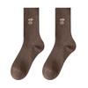 Women's Spring and Autumn Mid-calf Socks, Embroidered White Anti-pilling Pure Cotton Socks, Sweat-absorbing and Odor-proof Pile Socks