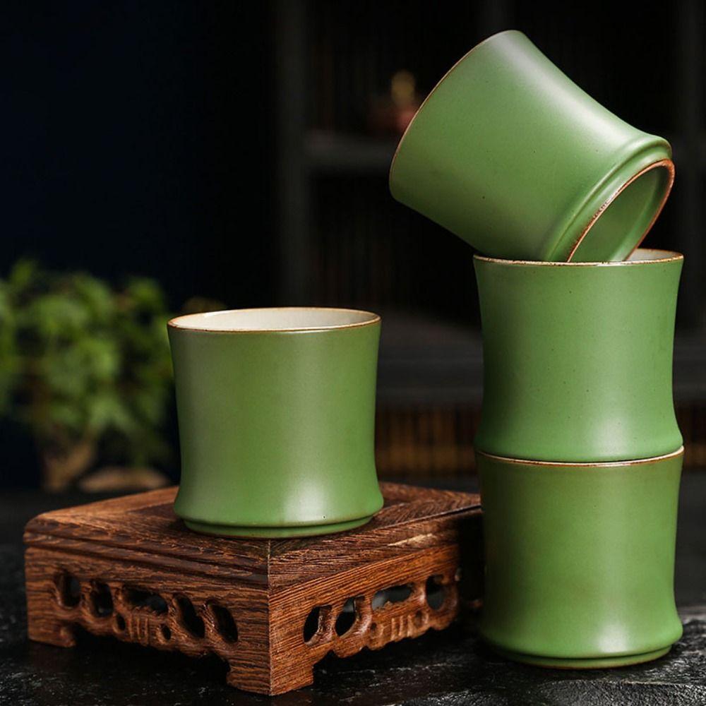 3pcs Master Cup Ceramic Bamboo Joint Tea Cup Simulation 90 Ml Kung Fu Tea Cup Chinese Style Green Teaware Mugs Gift