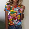 Summer Round Neck Cartoon Cat Pattern 3D Print Top Fashionable Casual Short Sleeved Women's T-shirts