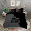 3pcs Fashionable Black Grey KING and QUEEN Design Printed Bedding Set, Soft, Comfortable, Breathable Duvet Cover, Bedroom