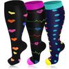 3 Pairs 2XL-7XL Plus Size Compression Men Socks 20-30 mmHg Wide Calf Extra Large Knee High Flight Socks for Circulation Support