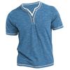 Colored Cotton Small V-neck Open Front Men's T Shirts Summer Casual Short Sleeve Henry Shirt