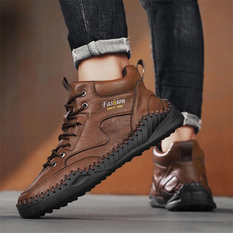 Plus Size Men Shoes Hand-stitching Leather Men Boots Split Leather Casual Leather Shoes Men Ankle Boots