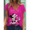Summer New Women T Shirt Disney Minnie Mickey Mouse Print V-neck Short Sleeve Blouse Fashion Plus Size T-shirts For Women Top
