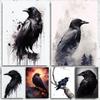 Black Crow Canvas Poster Watercolor Raven Animal Bird Wall Art Picture for Living Room Bedroom Bar Club Modern Home Decor Gift