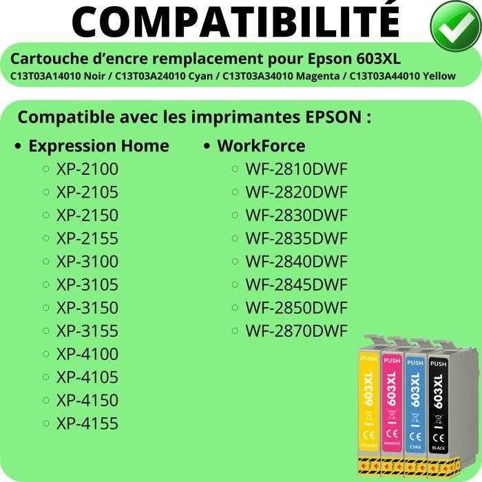 Ink Cartridge - Epson - 603XL - Pack of 4 - Black, Cyan, Magenta, Yellow - Compatible WF-2810 XP-2100