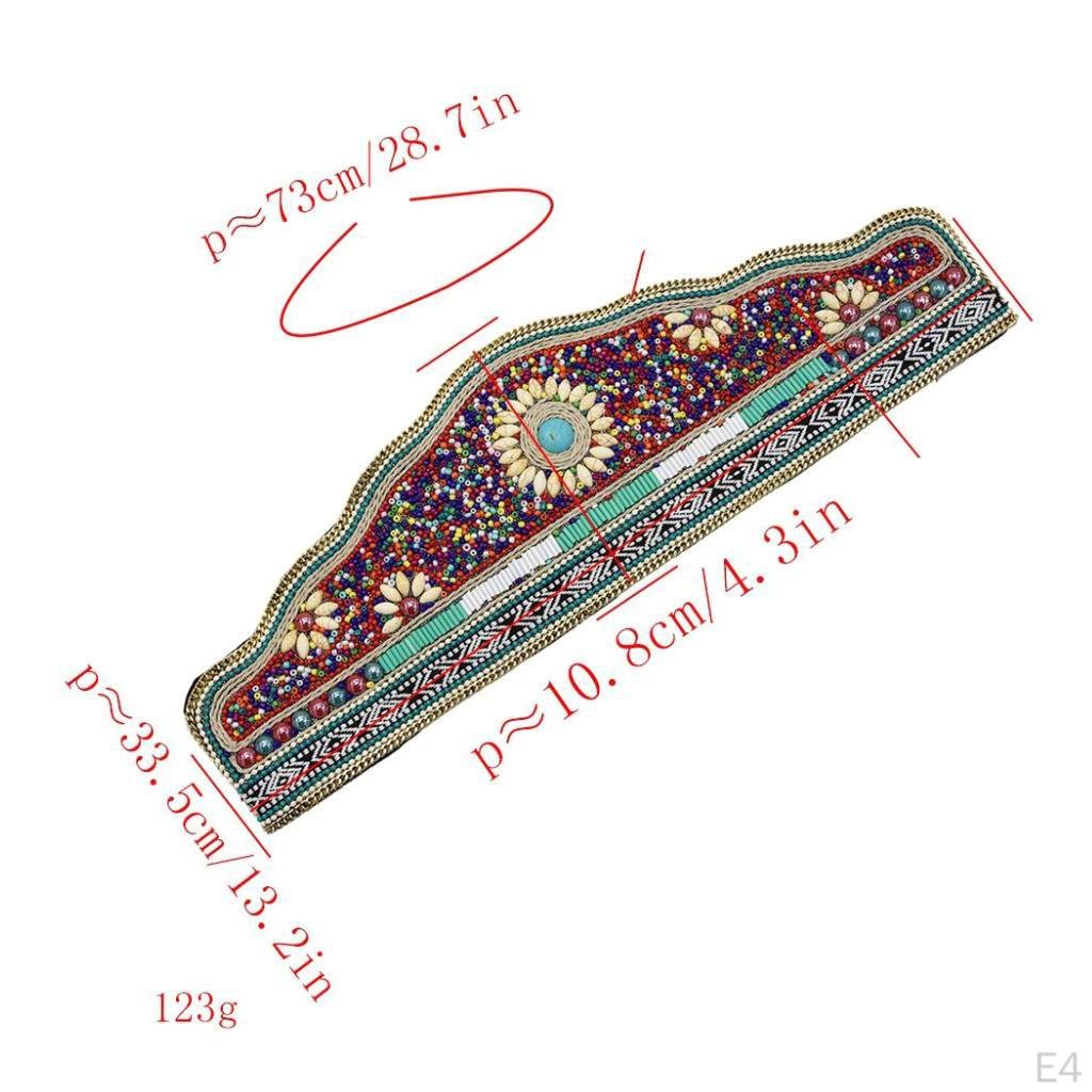 Bohemian Retro Charm Women Skinny Belt Ethnic Beaded Elastic 2
