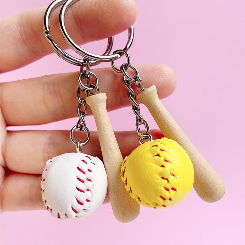 Baseball Keychain Mini Wooden Bat Ball Keyring Keychains Sports Ball Key Ring