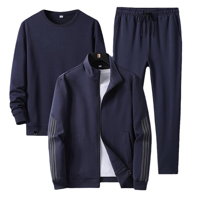 Middle Aged and Elderly Men's Casual Sports Suit, Spring and Autumn Loose Plus Size Three Piece Set
