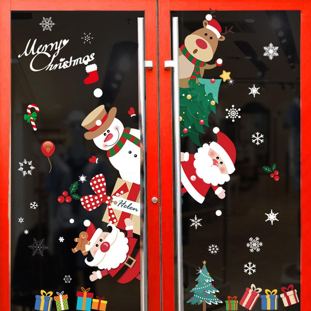 Cartoon Christmas Window Glass Stickers 2025 Christmas Decoration for Home Living Room Wall Decor 2025 Happy New Year Stickers