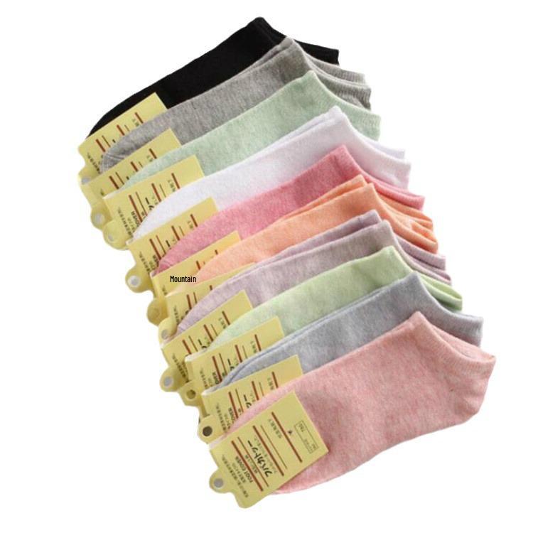 New Women's Autumn Candy Color Cotton Boat Socks - Breathable, Short Style