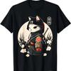 Kawaii Ninja Cat Print T-Shirt Japanese Samurai Cat Tattoo Original Design Tshirt for Men Clothing Vintage Tops
