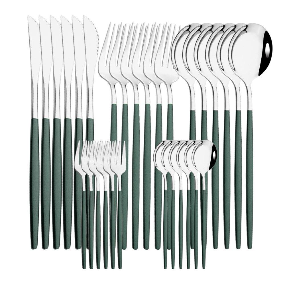 30pcs Gold Dinnerware Set Stainless Steel Cutlery Set Steak Knife Fork Coffee Spoon Flatware Cake Fork Teaspoon Silverware Western Kitchen Tableware