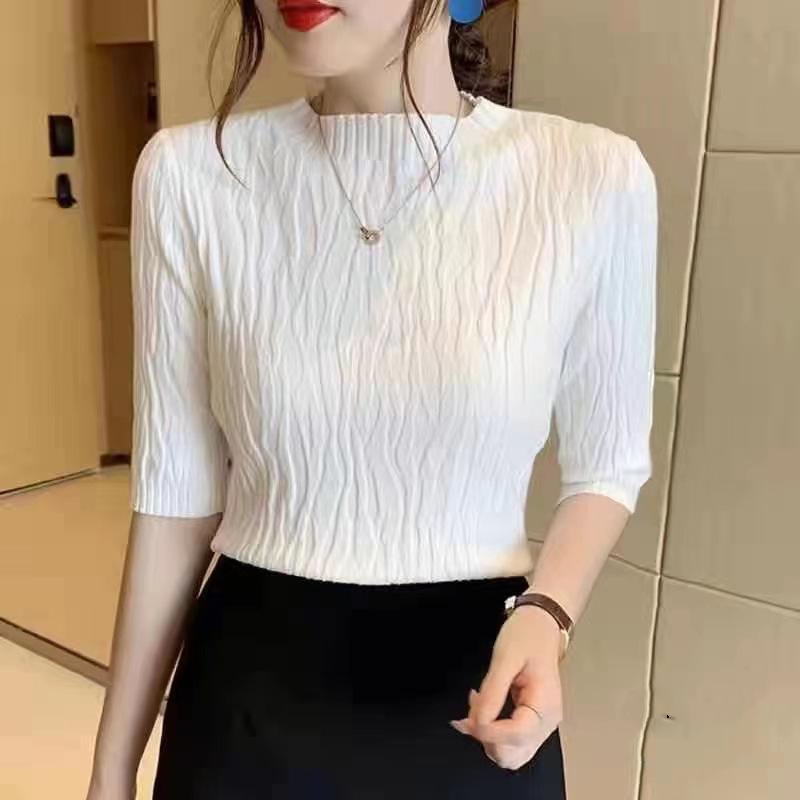 Short-sleeved Bottoming Sweater Sweater Women's Spring Fashion Slim Short Tops Inner Knitwear Casual Essential Comfort Style Slim Fit Pullovers Tees