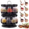 16Pcs Condiment Sets 360 Rotating Spice Jar Rack Kitchen Cruet Condiment Bottle Coffee Sugar Seal Jar Container Castor