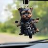 Yorkshire Terrier On Motorcycle Acrylic Hanging Ornament - 2D Laser Cut Dog Design Car Rearview Mirror Charm
