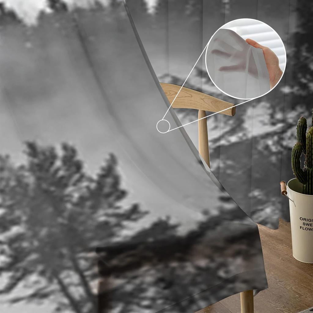 Black And White Fog In Mountains Sheer Curtains Bedroom Voile Curtain Living Room Window Sheer Curtains Kitchen Tulle Drapes