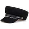 Unisex Winter Chain Black Wool Military Berets Hat Women Female Flat Army Hats Travel Newsboy Caps Painters Cap