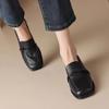 Phoentin Classic Loafers Women Genuine Cow Leather Square Toe Pumps Slip-on Retro Lady Casual Cozy Shoes Handmade
