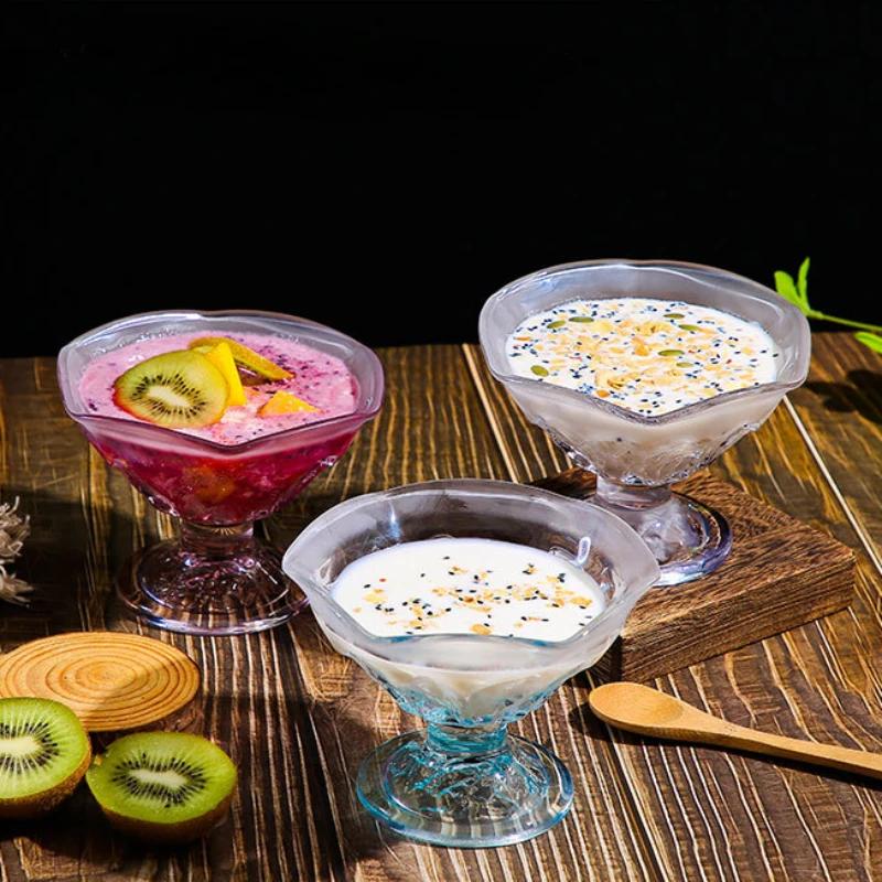 Colored Glass Dessert Cups Ice Cream Cup.Japanese High-end Ice Cream Cup Creative Drinkware Drinking Glasses for Water Coffee