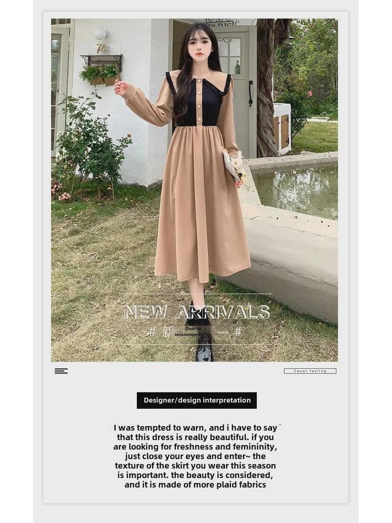 Korean Style Contrast Color Dress: Versatile, Fashionable, Comfortable Long Skirt for Spring & Autumn 2025