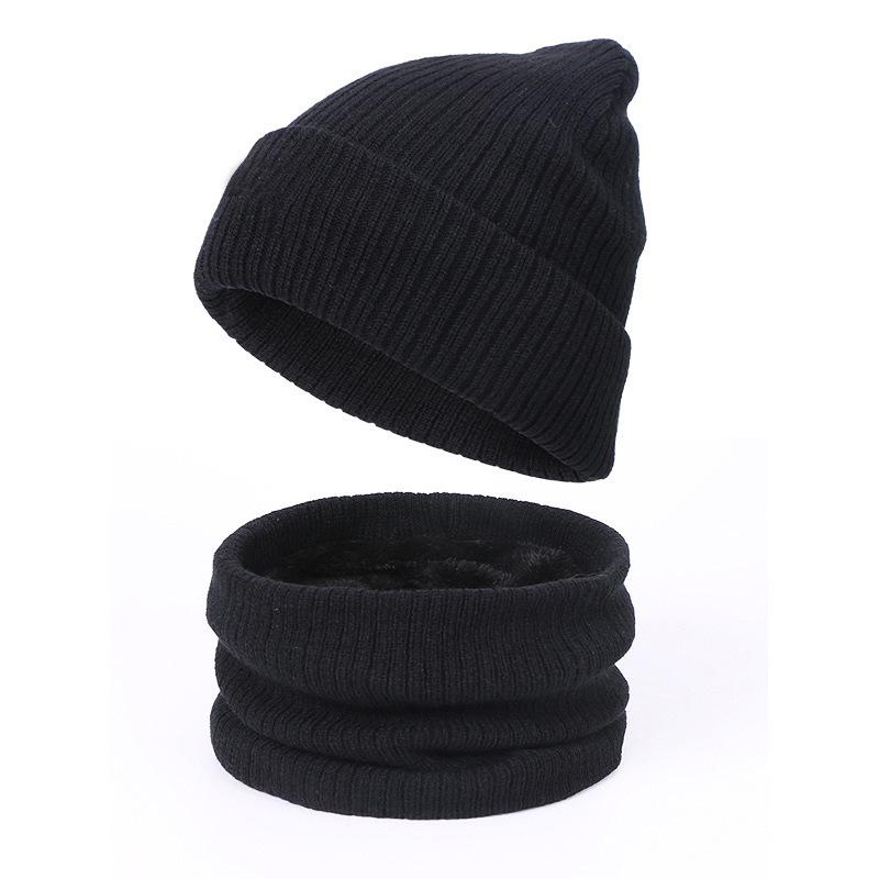 Men's and Women's Knit Pullover Hat Set: Autumn/Winter Velvet-Lined Warm Hat, Scarf, Gloves