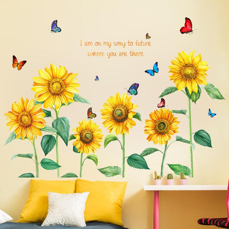 XY9019 Sunflower Wall Sticker Bedroom Cozy Living Room Decorative Stickers Removable Supply Printing