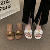 French High-end Flat-bottomed Cool Slippers Women's Summer Wear Xiaoxiangfeng One-word Drag 2025 New Seaside Beach Shoes