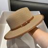 [British Fashion Hat] Summer Fashion British Flat Top Straw Hat for Women | Decorative Beach Sun Hat