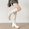 Luxury Woman Knee High Boots Solid Color Round Toe Square Heel Back Zippers Sewing Slip-On Vintage Elegant Botas Mujer88