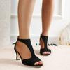 2024 Versatile Fashionable Solid Color Women's Fish Mouth Sandals with Back Zipper Sexy Solid Color Comfortable High Heels