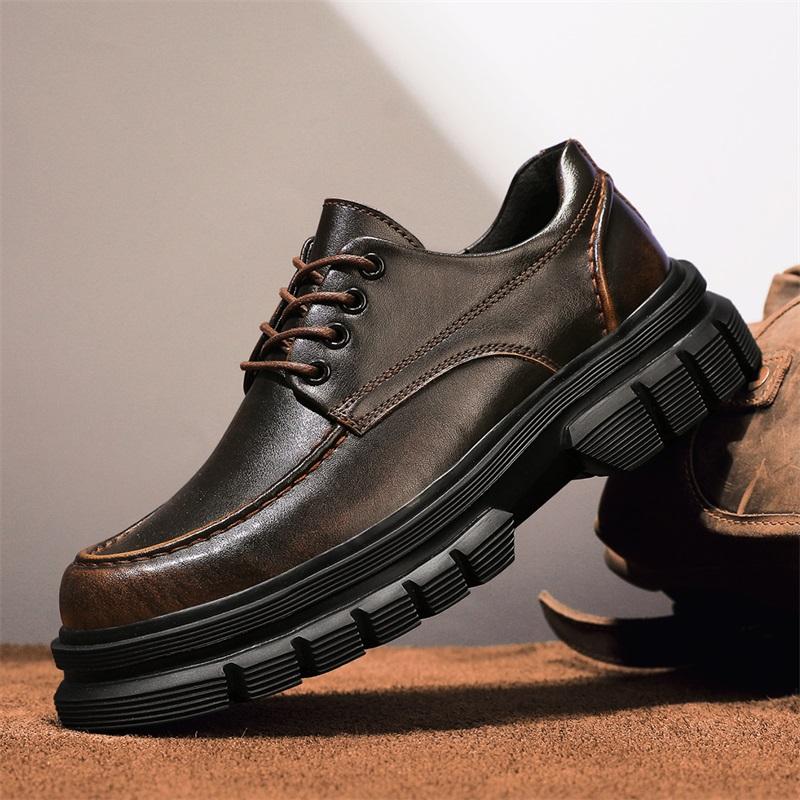 Толстая подошва Мужская деловая повседневная кожаная обувь Оксфорды на нескользящей платформе Туфли на шнуровке Официальная деловая обувь Мужские прогулочные кроссовки