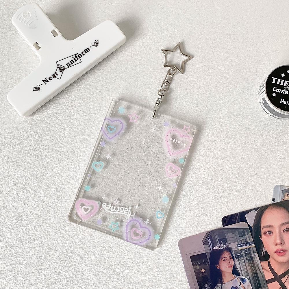 Korean Transparent Glitter Card Holder - Starry Design for Small Cards & 3-Inch Polaroids