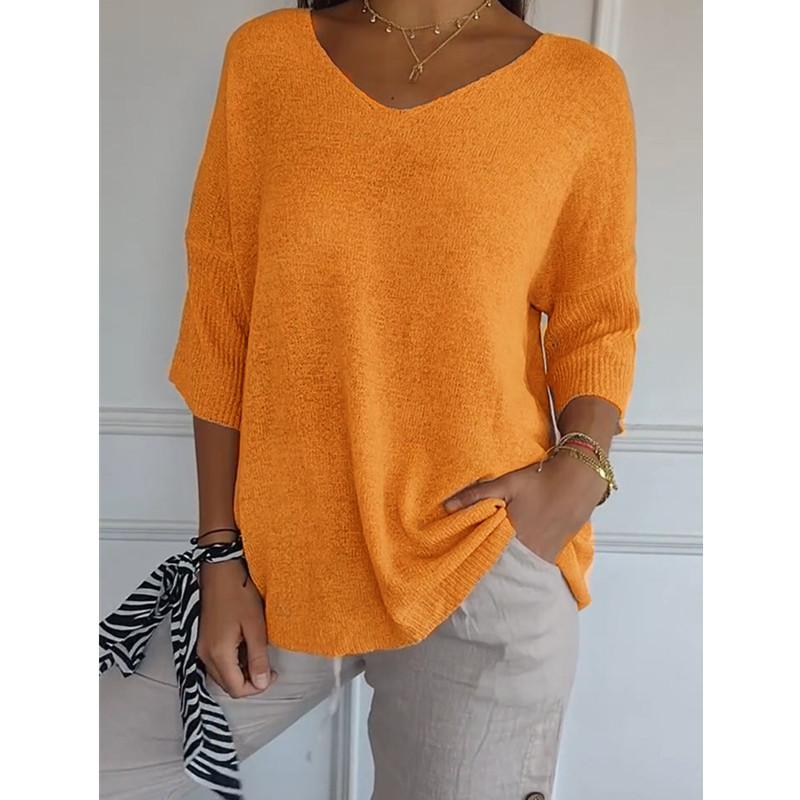 JPNTKY Women's Fashion Casual Solid Color Print Autumn Winter Long Sleeve V-Neck Loose Sweaters