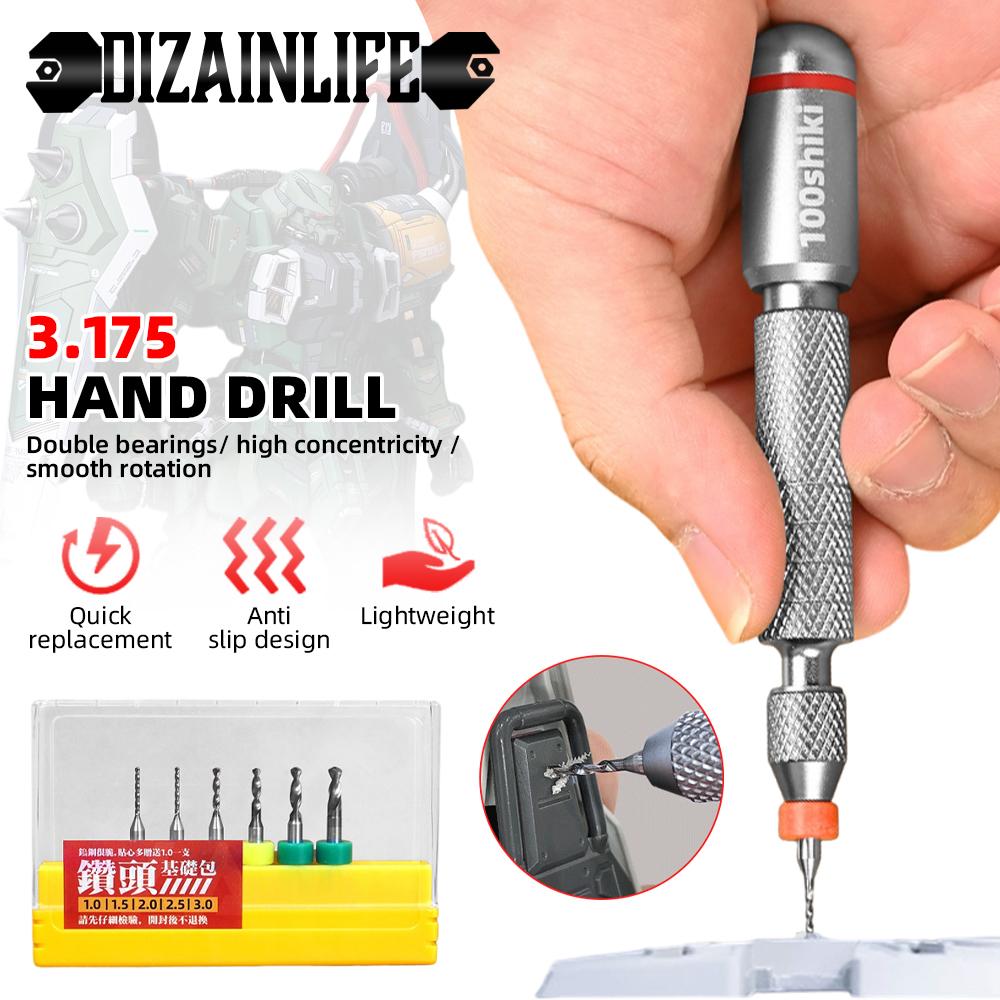 100Shiki Декомпрессионная ручная дрель Двойной подшипник Сплав Круглый хвост со сверлом из вольфрамовой стали для сборки модели Хобби